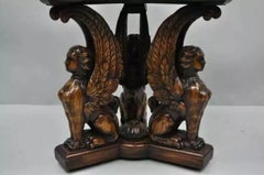 Antique French Renaissance Figural Walnut Winged Sphinx Resin Top Side Table