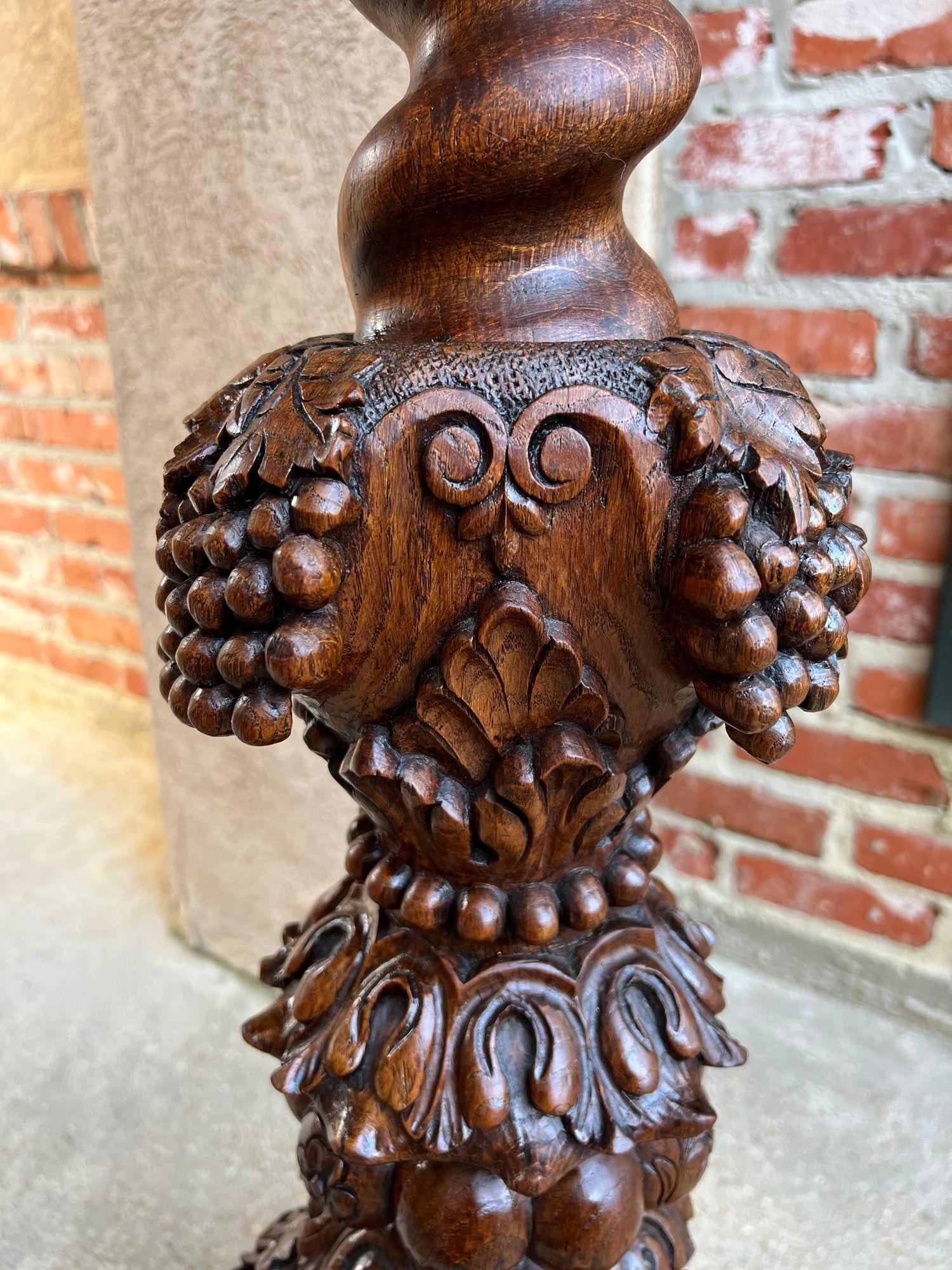 Antique French Renaissance Floor Lamp Light Carved Oak Barley Twist Baluster For Sale 5