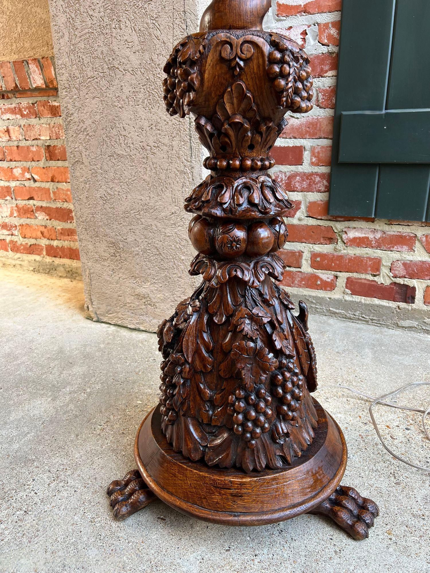 Antique French Renaissance Floor Lamp Light Carved Oak Barley Twist Baluster For Sale 6