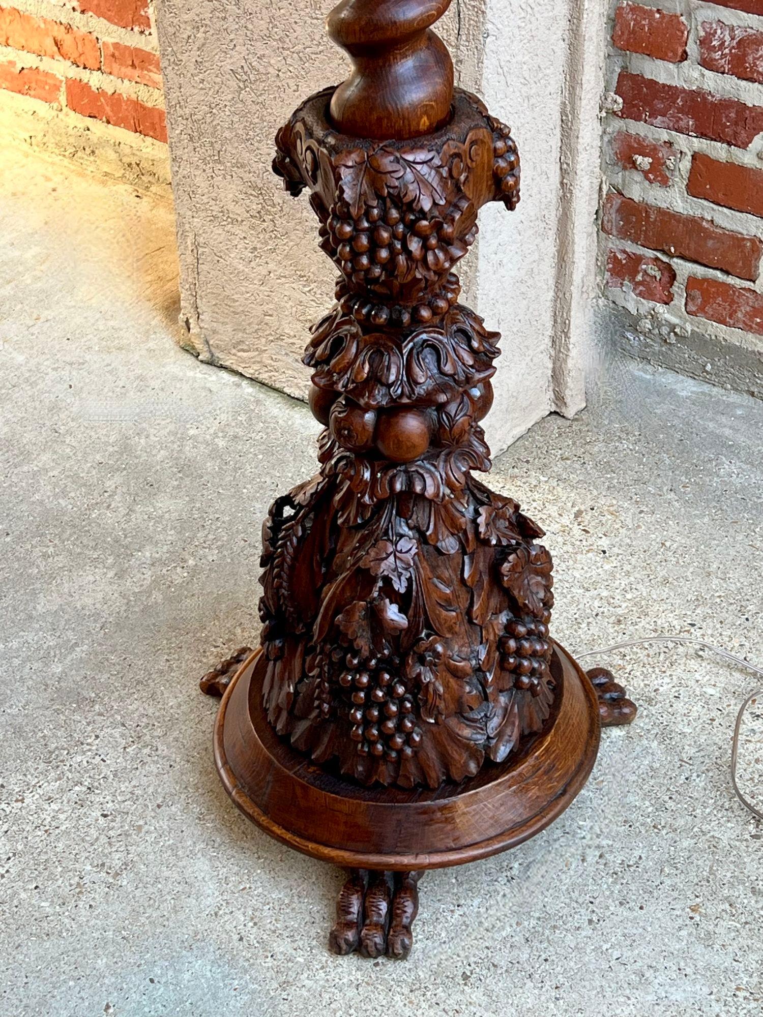 Antique French Renaissance Floor Lamp Light Carved Oak Barley Twist Baluster For Sale 12