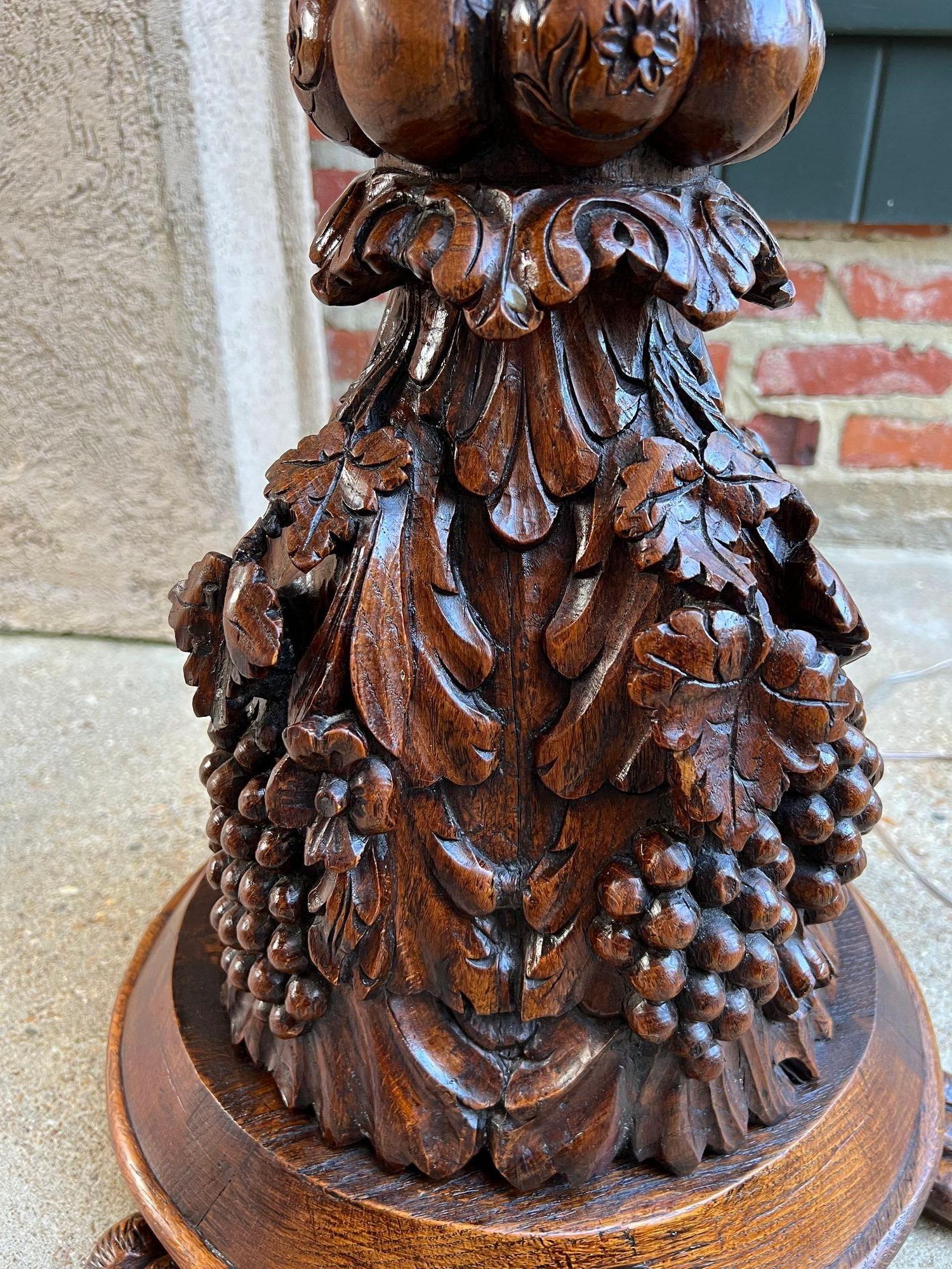 Antique French Renaissance Floor Lamp Light Carved Oak Barley Twist Baluster 12
