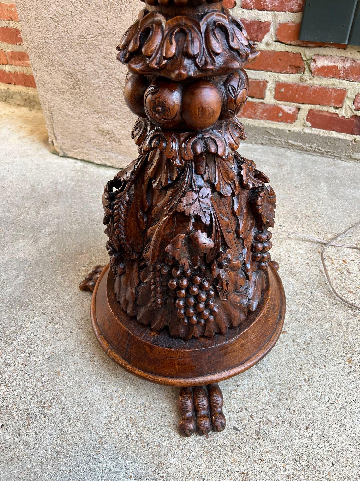 Antique French Renaissance Floor Lamp Light Carved Oak Barley Twist Baluster For Sale 14