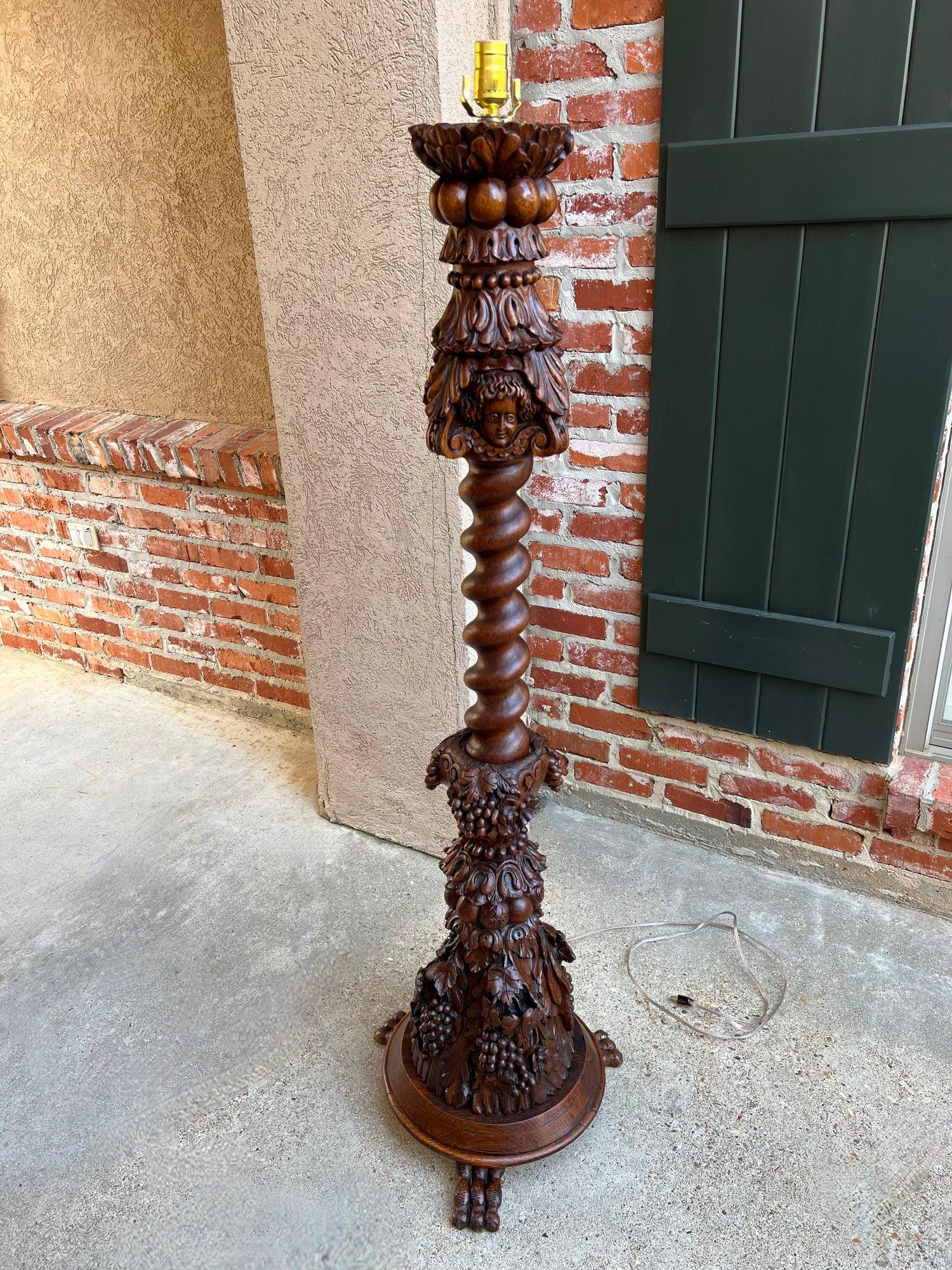 Antique French Renaissance Floor Lamp Light Carved Oak Barley Twist Baluster.

Direct from France to us, a magnificent antique floor lamp, large, heavy, solid oak and probably the most ornate carvings we’ve seen on a floor lamp in ten years or more!