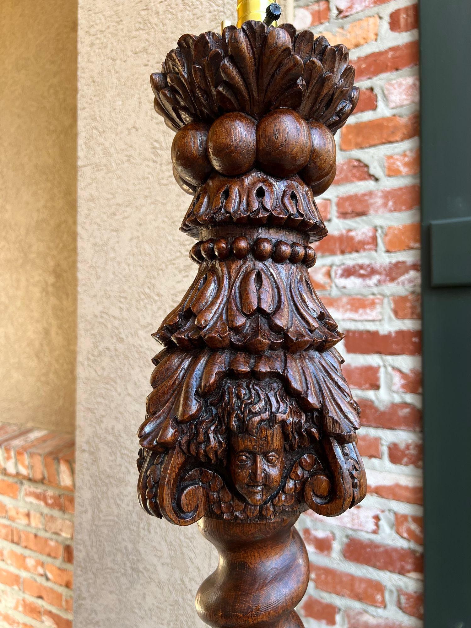 Antique French Renaissance Floor Lamp Light Carved Oak Barley Twist Baluster For Sale 1