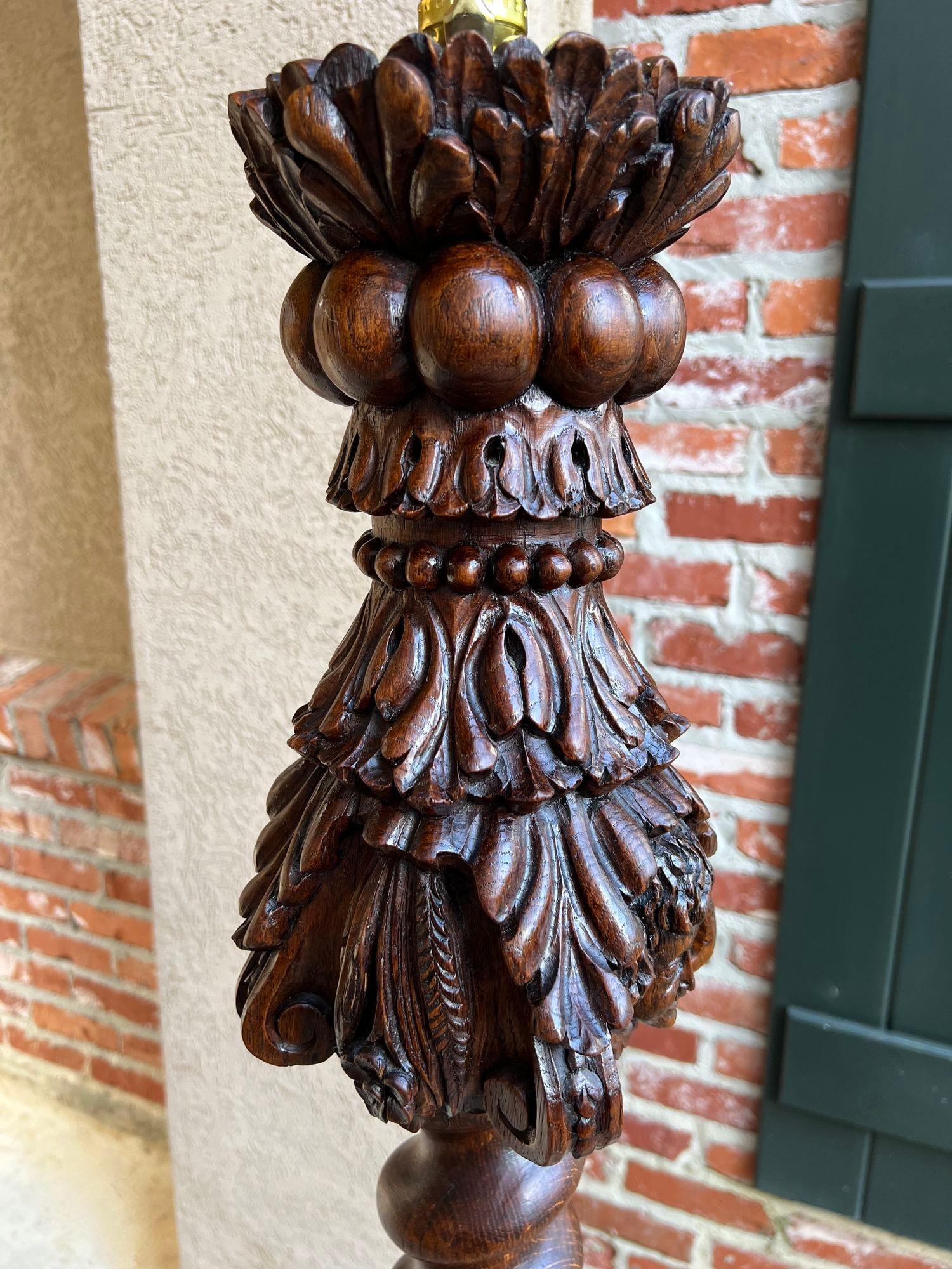 Antique French Renaissance Floor Lamp Light Carved Oak Barley Twist Baluster For Sale 2