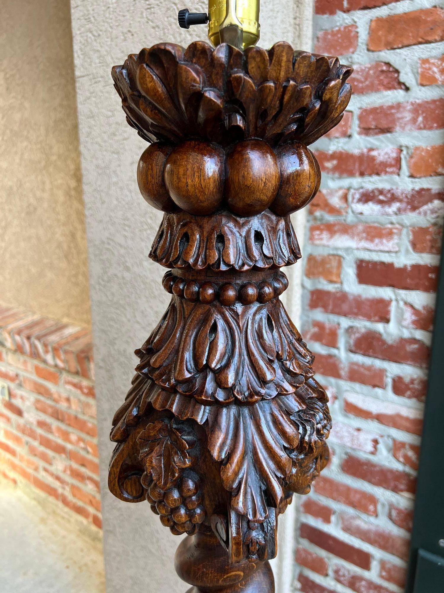 Antique French Renaissance Floor Lamp Light Carved Oak Barley Twist Baluster For Sale 3
