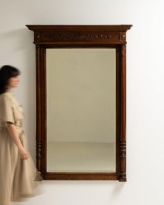 Antique French Renaissance Floor Mirror, Dark Walnut Wood, 1900s