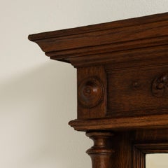 Antique French Renaissance Floor Mirror, Dark Walnut Wood, 1900s