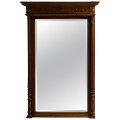 Antique French Renaissance Floor Mirror, Dark Walnut Wood, 1900s