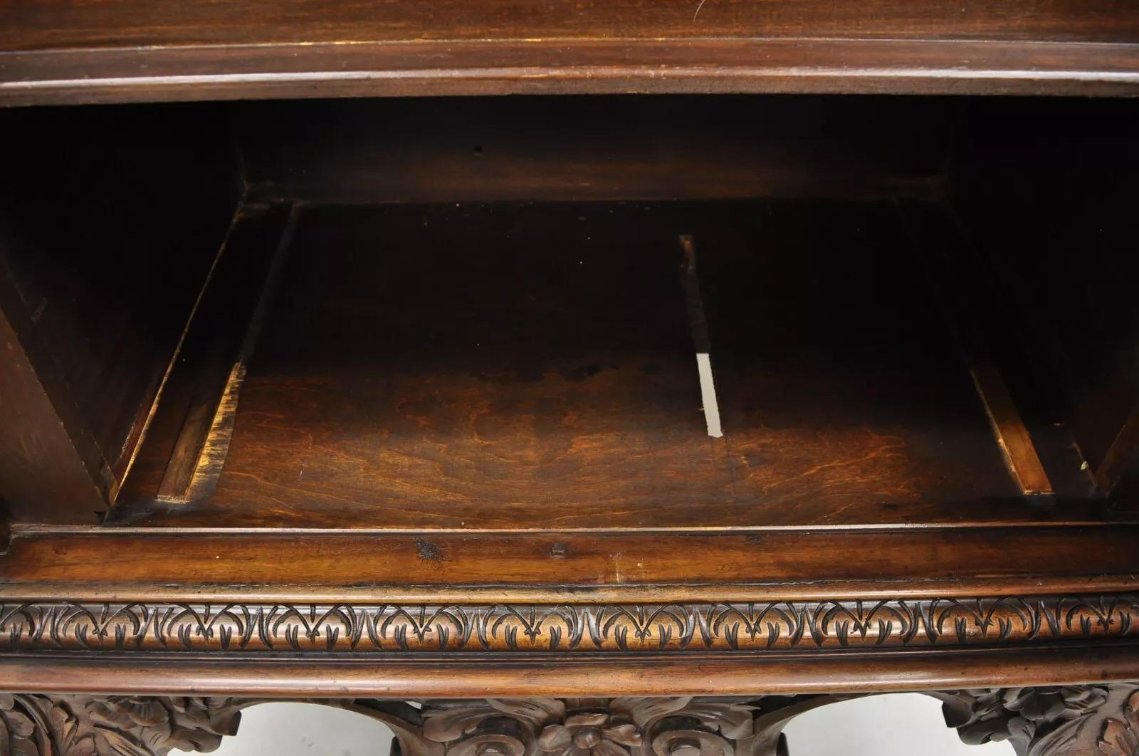Antique French Renaissance Flower Carved Walnut China Cabinet Radio Bar Cabinet For Sale 5