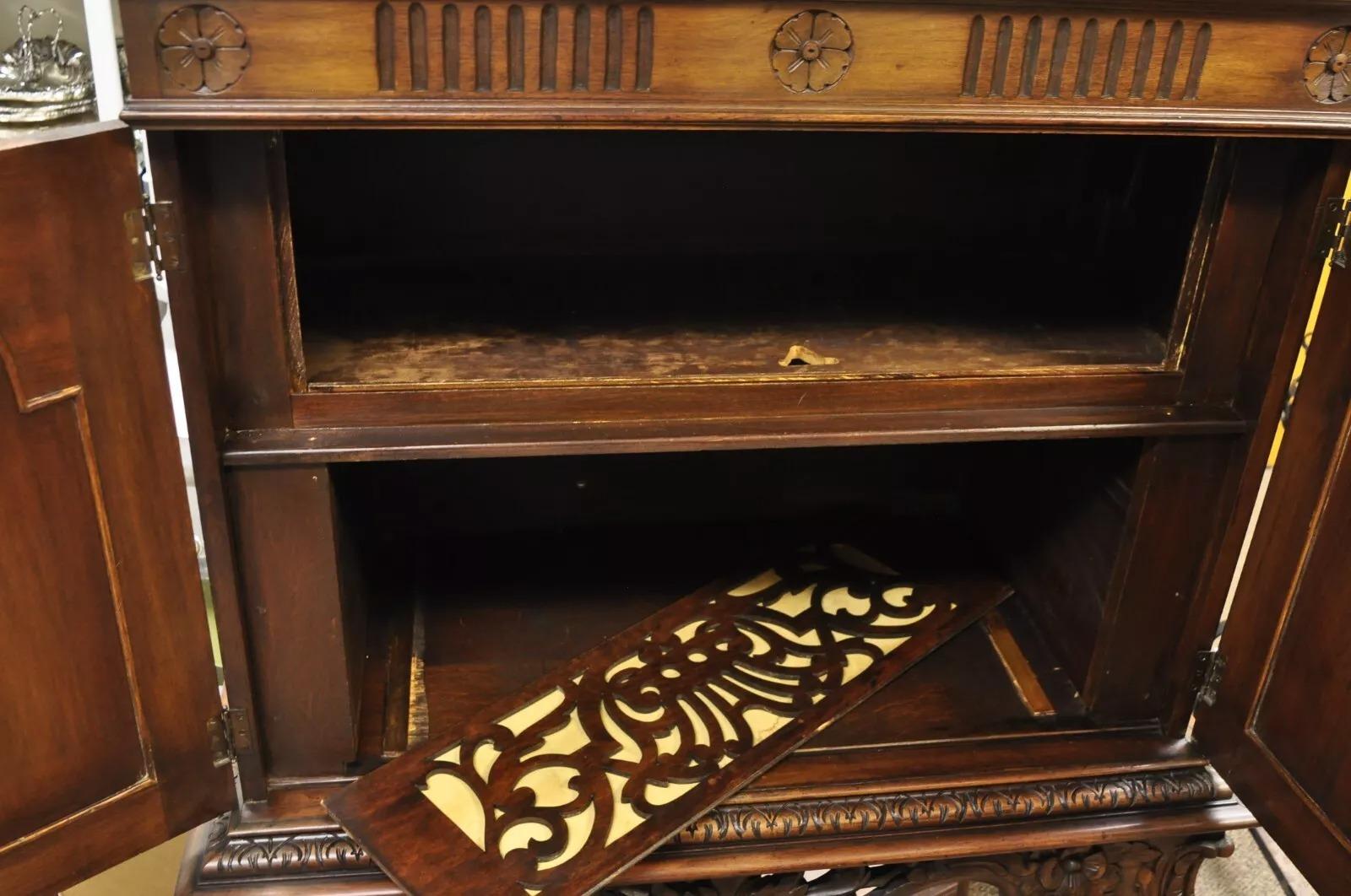 Antique French Renaissance Flower Carved Walnut China Cabinet Radio Bar Cabinet For Sale 4