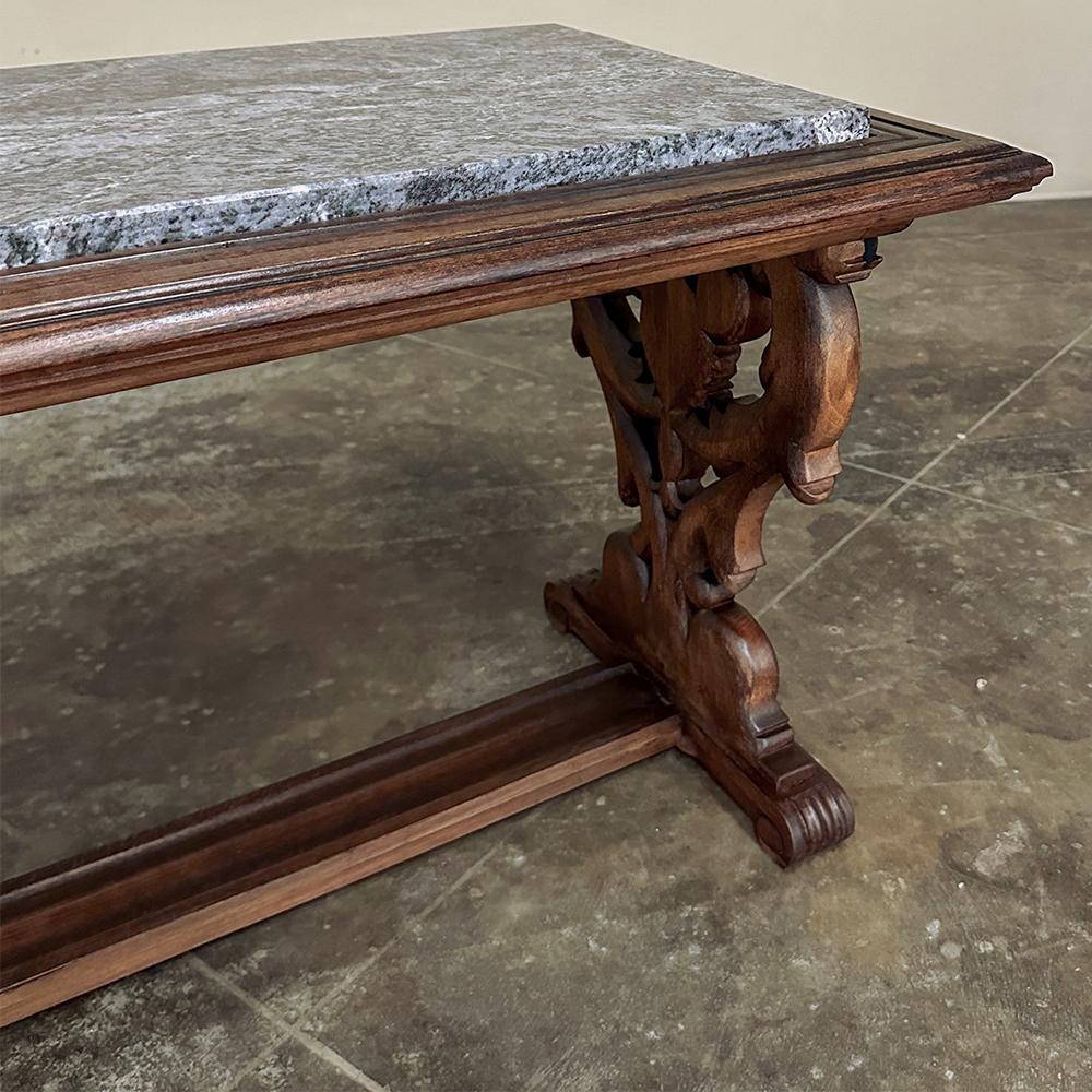 Antique French Renaissance Fruitwood Granite Top Coffee Table For Sale 6