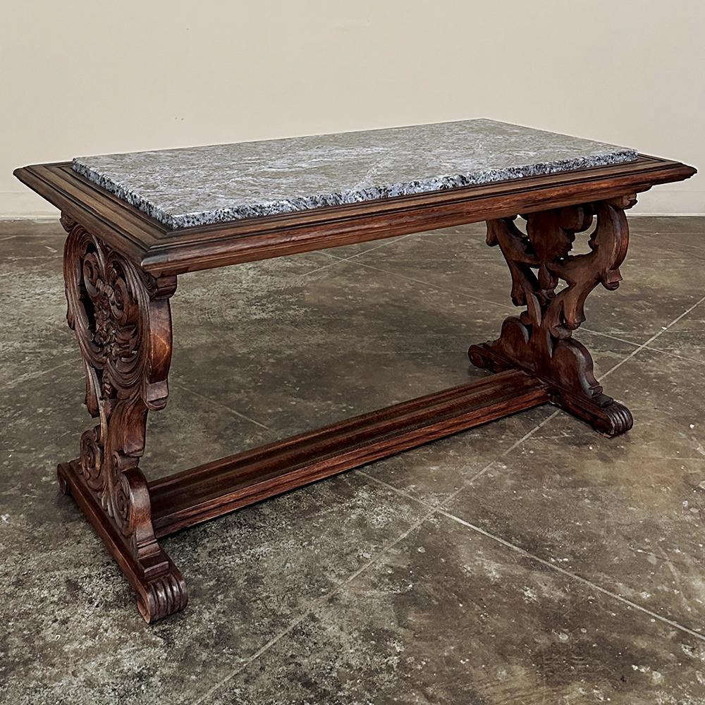 Renaissance Revival Antique French Renaissance Fruitwood Granite Top Coffee Table For Sale
