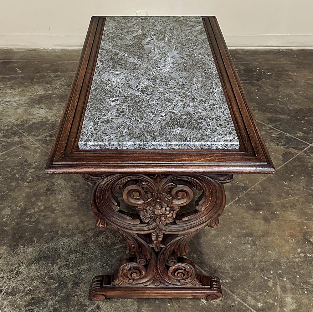 Marble Antique French Renaissance Fruitwood Granite Top Coffee Table For Sale