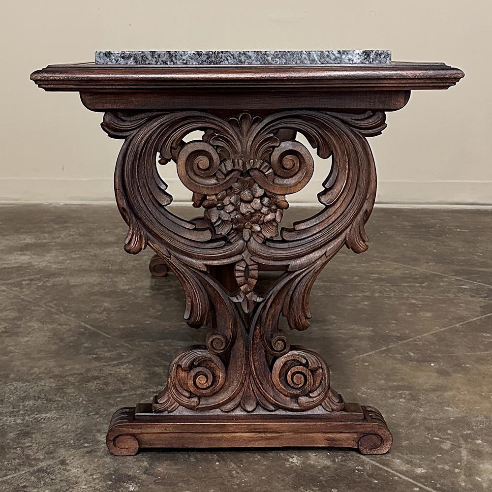 Antique French Renaissance Fruitwood Granite Top Coffee Table For Sale 2