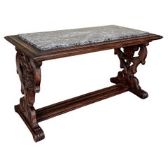 Vintage French Renaissance Fruitwood Granite Top Coffee Table