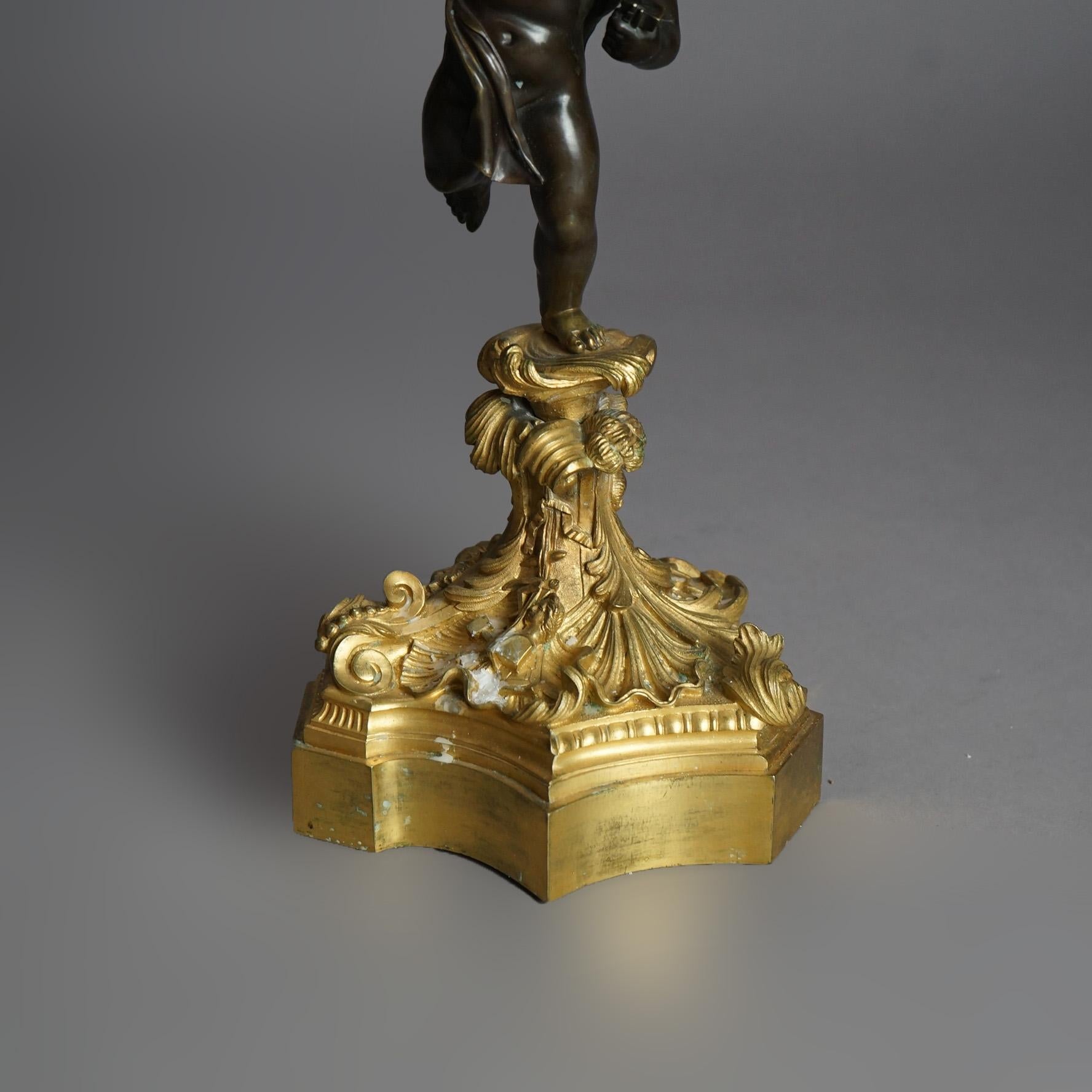 Cast Antique French Renaissance Gilt Bronze Figural Cherub & Foliate Candelabra C1870 For Sale