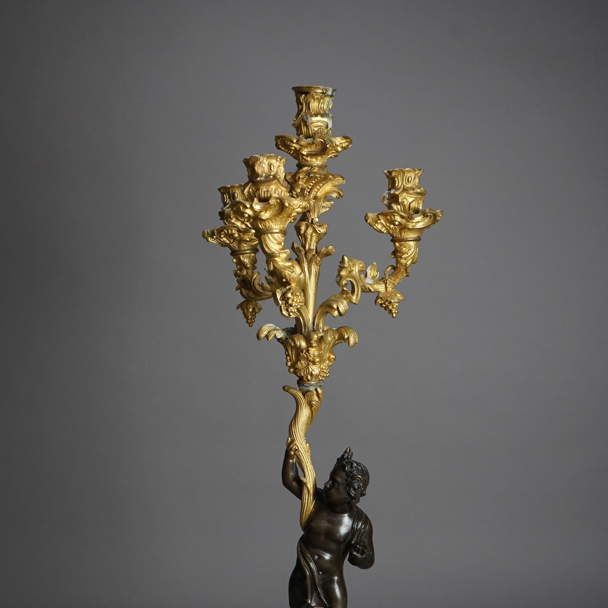 19th Century Antique French Renaissance Gilt Bronze Figural Cherub & Foliate Candelabra C1870 For Sale