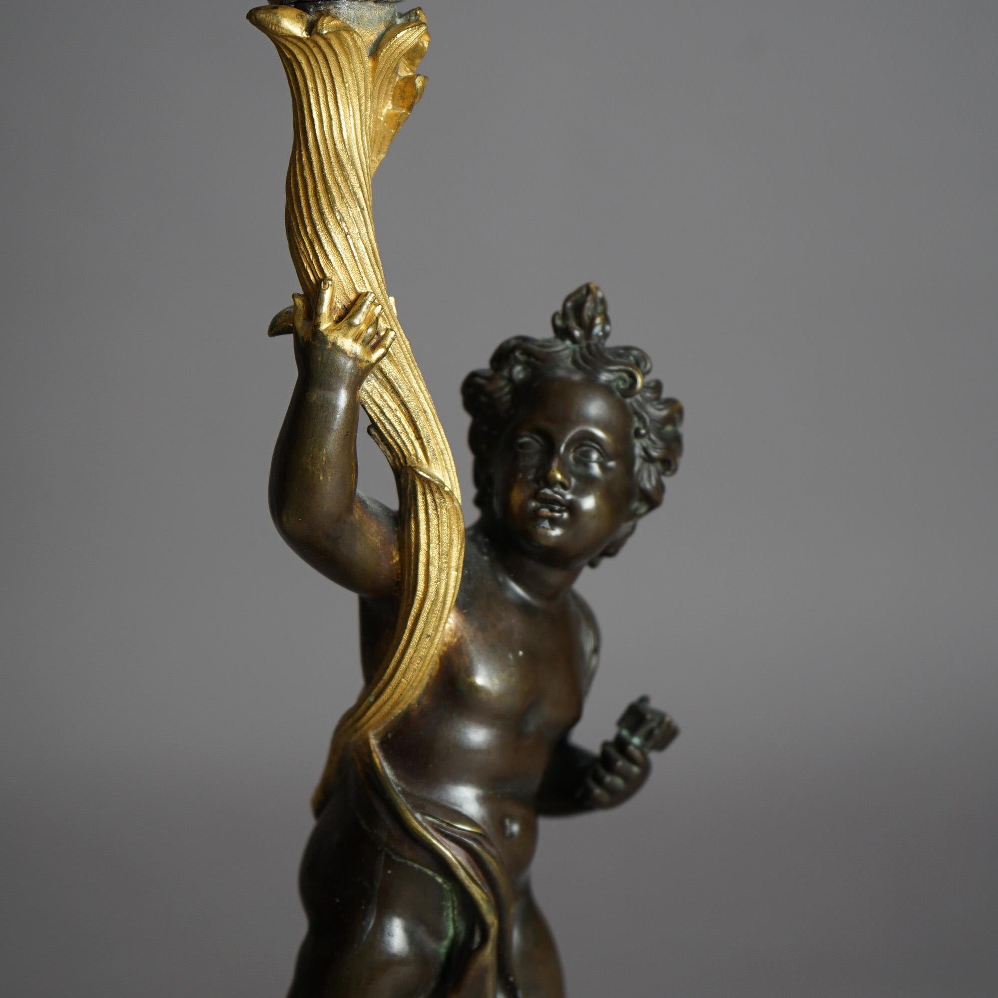 Antique French Renaissance Gilt Bronze Figural Cherub & Foliate Candelabra C1870 For Sale 2
