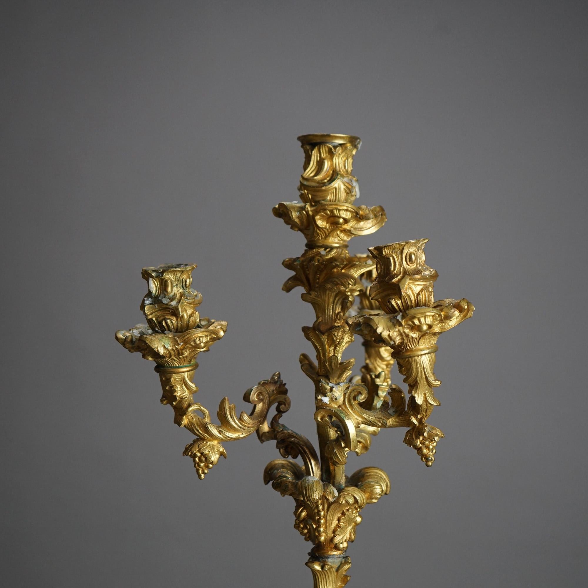 Antique French Renaissance Gilt Bronze Figural Cherub & Foliate Candelabra C1870 For Sale 4