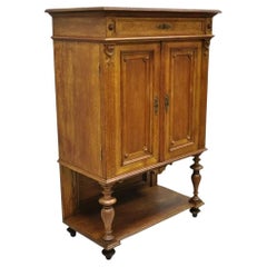 Antique French Renaissance Golden Oak Wood Small Cupboard China Cabinet