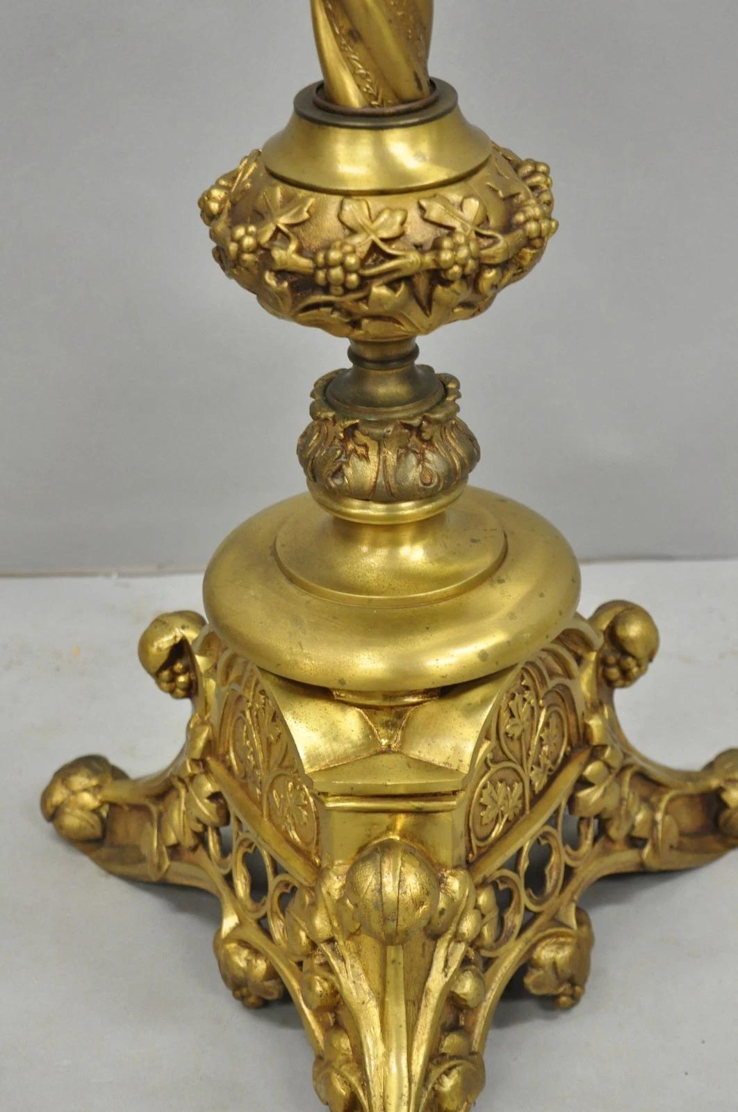 Antique French Renaissance Gothic Brass Metal Gold Candlestick Floor Lamp For Sale 6