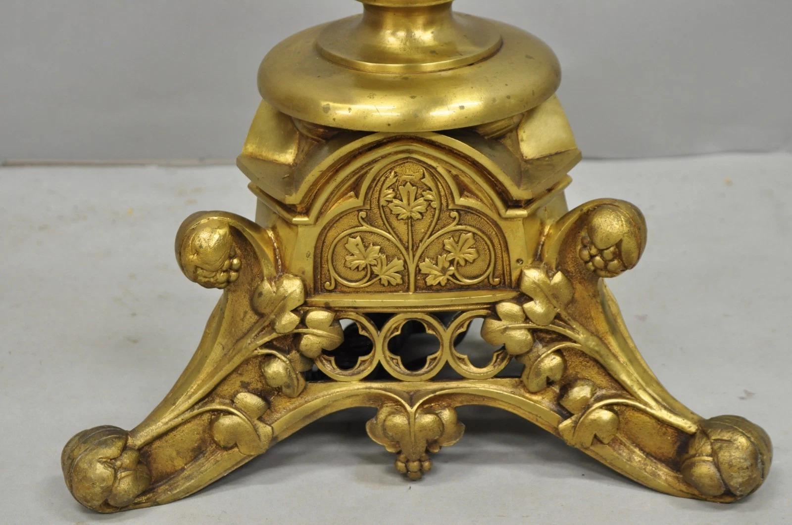Unknown Antique French Renaissance Gothic Brass Metal Gold Candlestick Floor Lamp For Sale