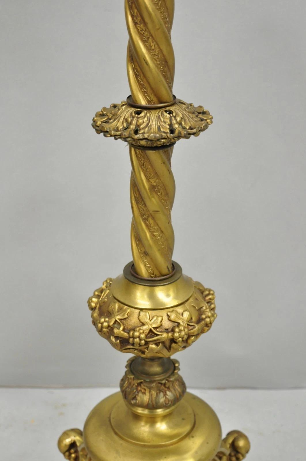 20th Century Antique French Renaissance Gothic Brass Metal Gold Candlestick Floor Lamp For Sale