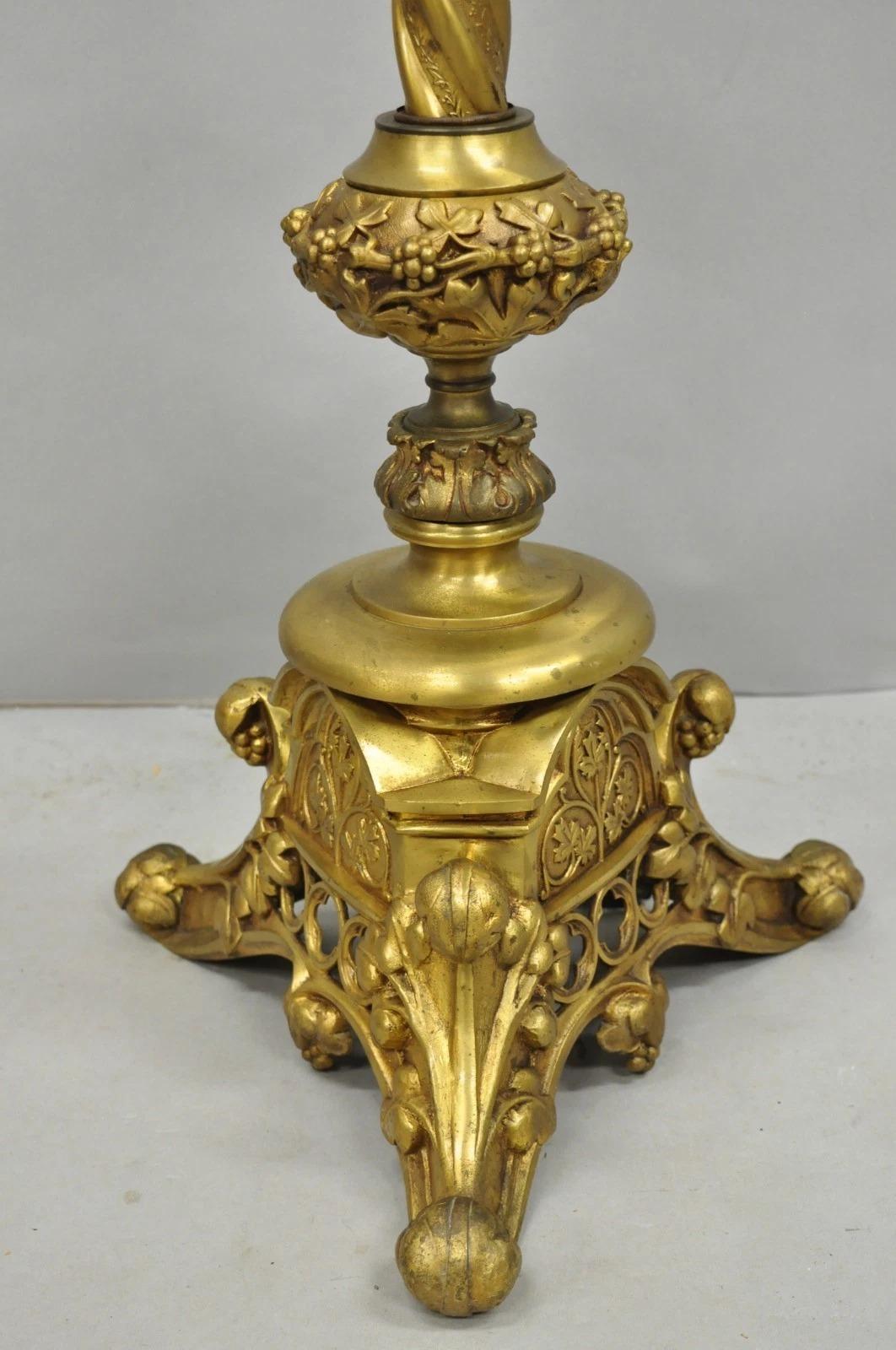 Antique French Renaissance Gothic Brass Metal Gold Candlestick Floor Lamp For Sale 1