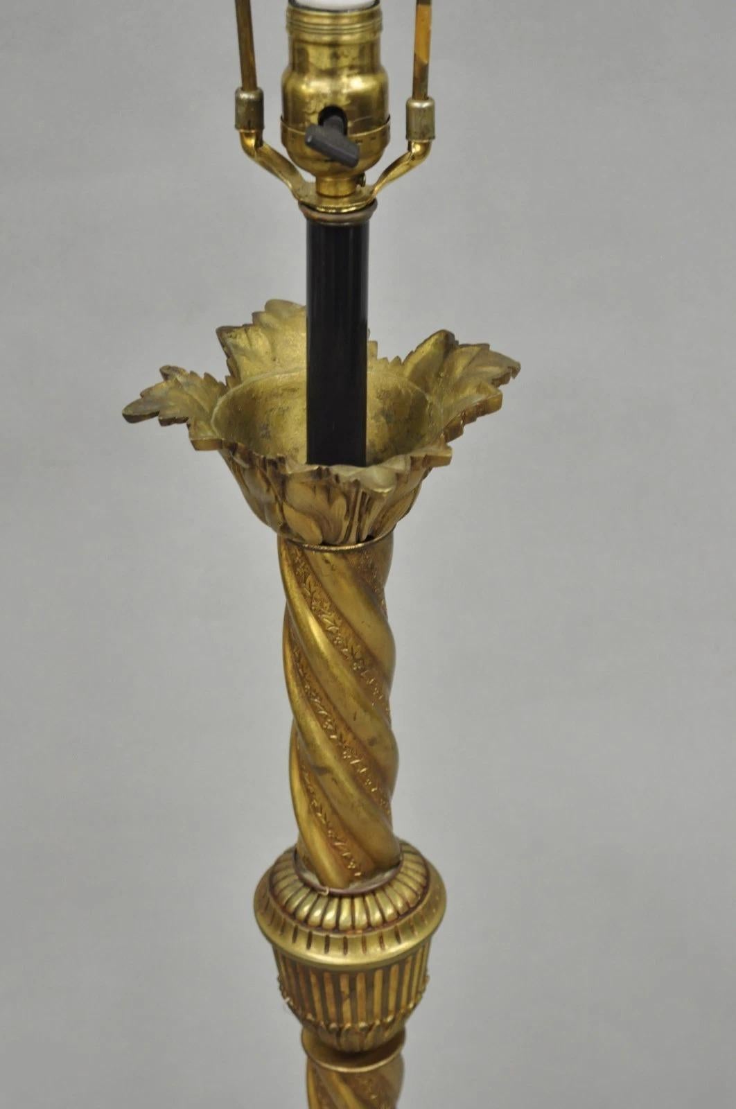Antique French Renaissance Gothic Brass Metal Gold Candlestick Floor Lamp For Sale 3