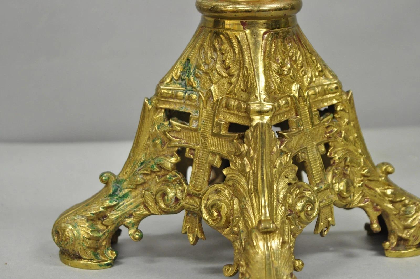 20th Century Antique French Renaissance Gothic Bronze 7 Arm Adjustable Candelabras - a Pair For Sale