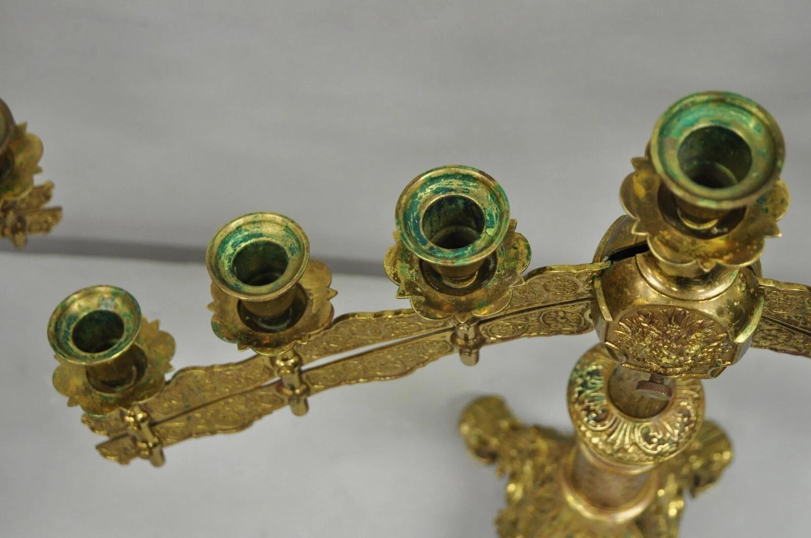 Antique French Renaissance Gothic Bronze 7 Arm Adjustable Candelabras - a Pair For Sale 2