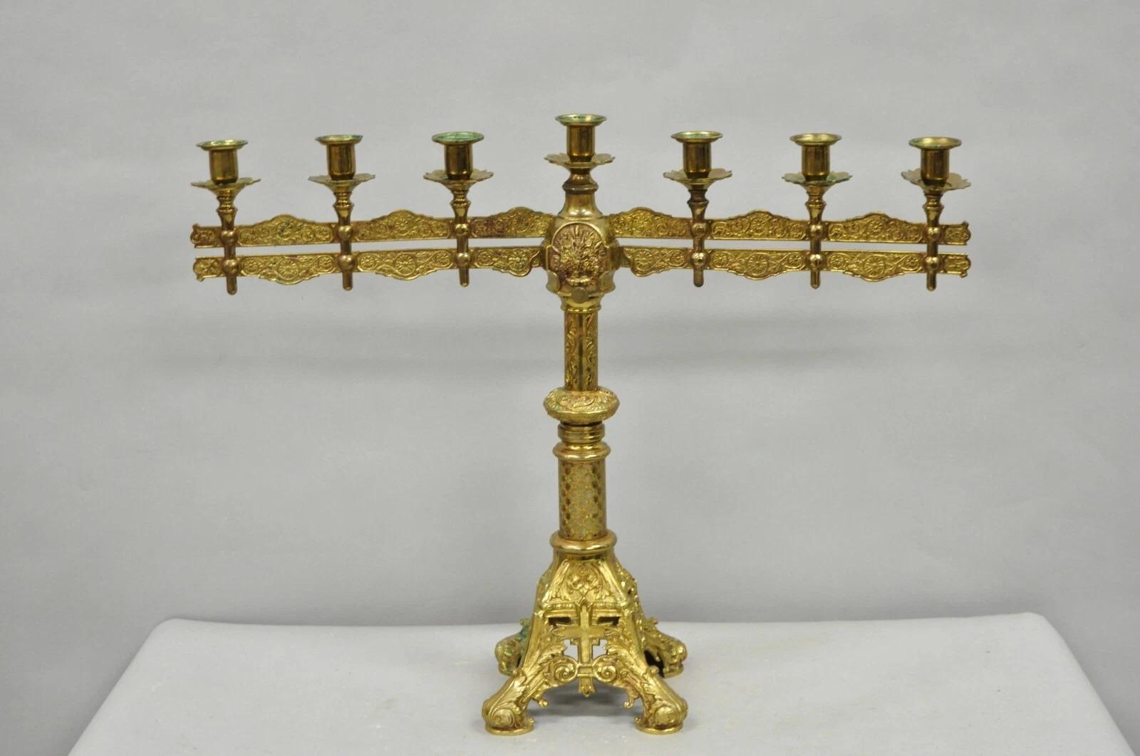 Antique French Renaissance Gothic Bronze 7 Arm Adjustable Candelabras - a Pair For Sale 4