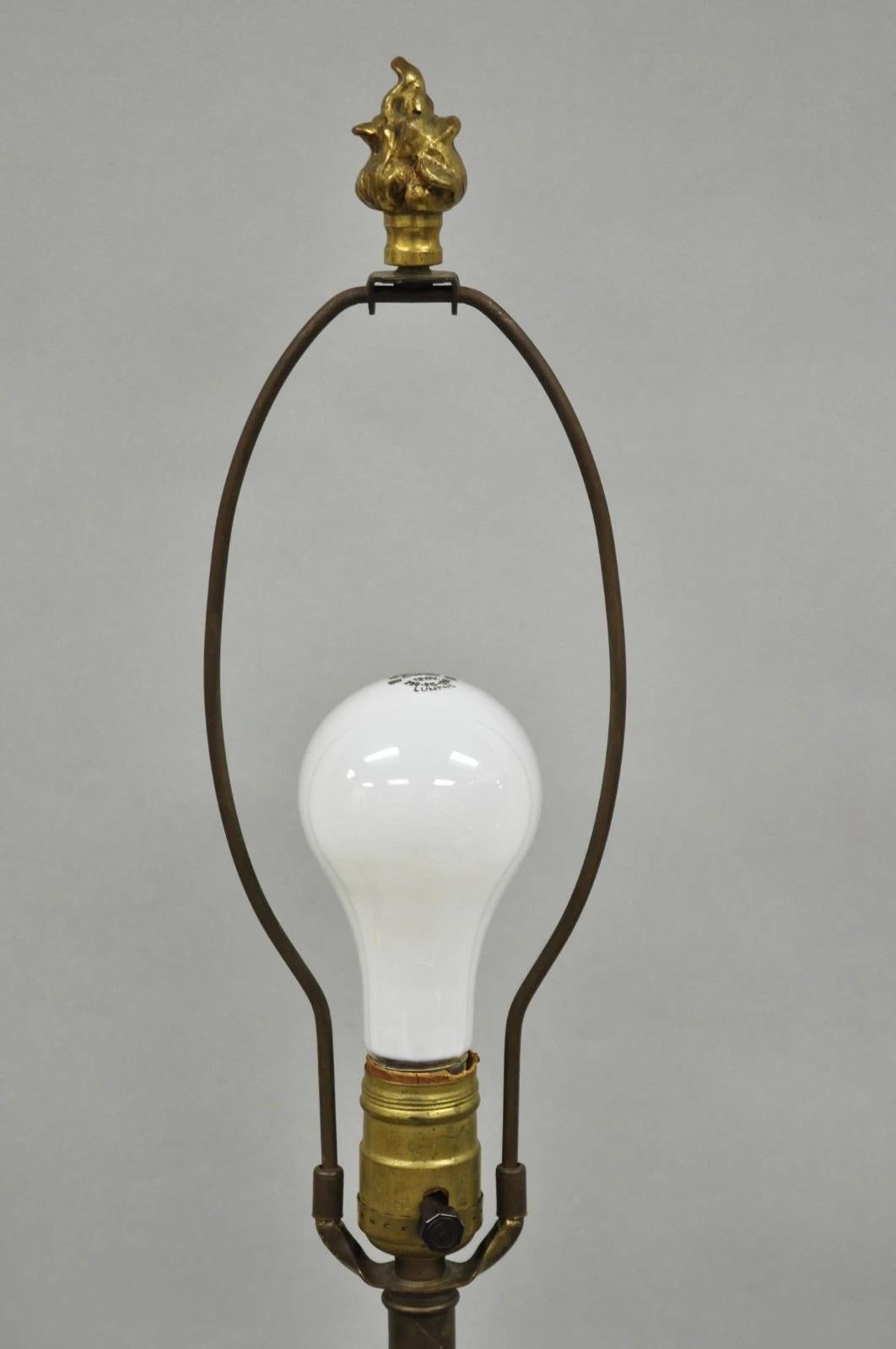 20ième siècle Antique French Renaissance Gothic Figural Brass Candlestick Column Table Lamp en vente