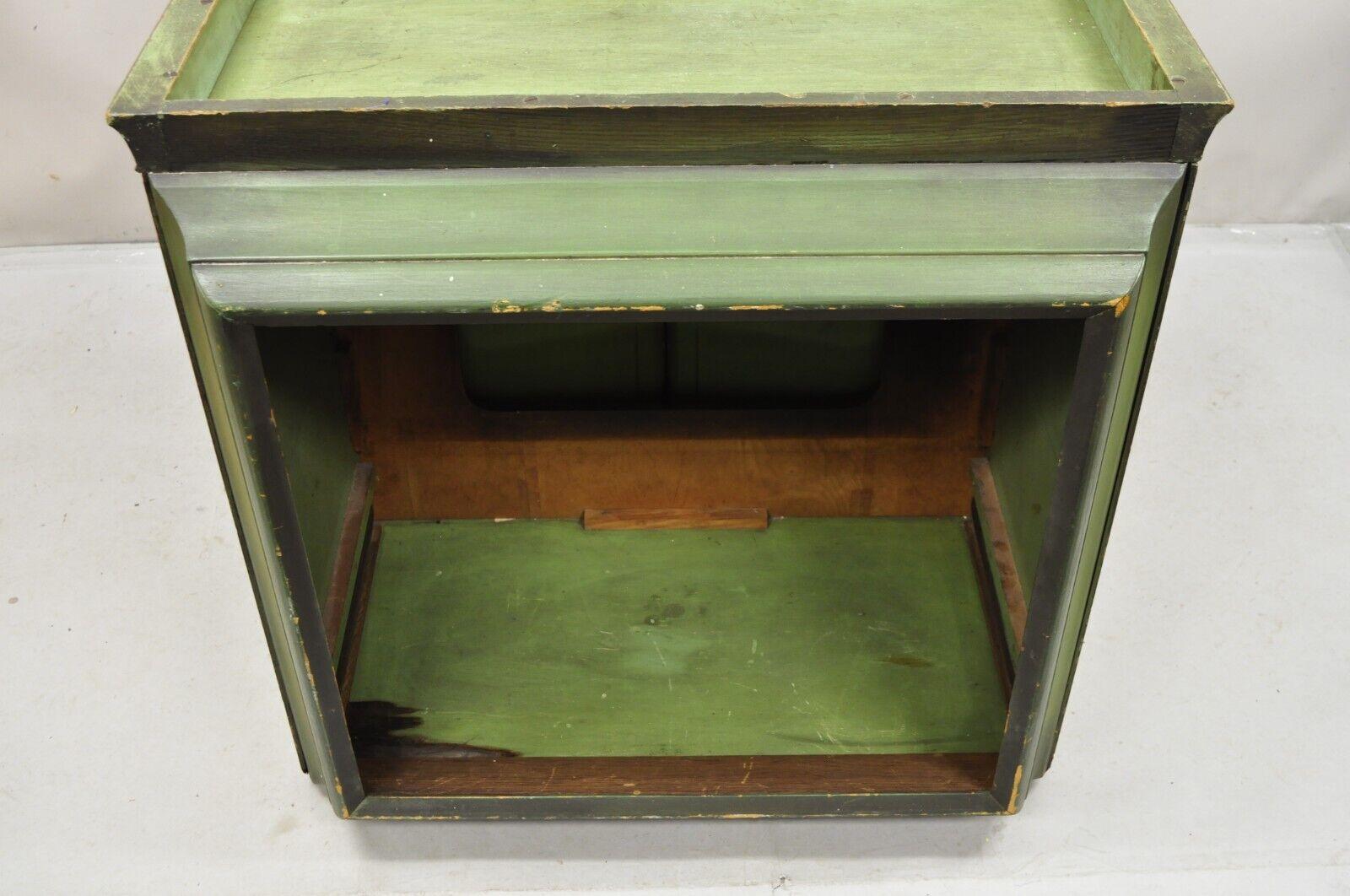 Antique French Renaissance Green Distress Painted Radio Cabinet Bar Cupboard For Sale 3