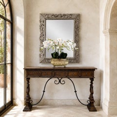 Antique French Renaissance Hand-Carved Ceruse Oak Mirror