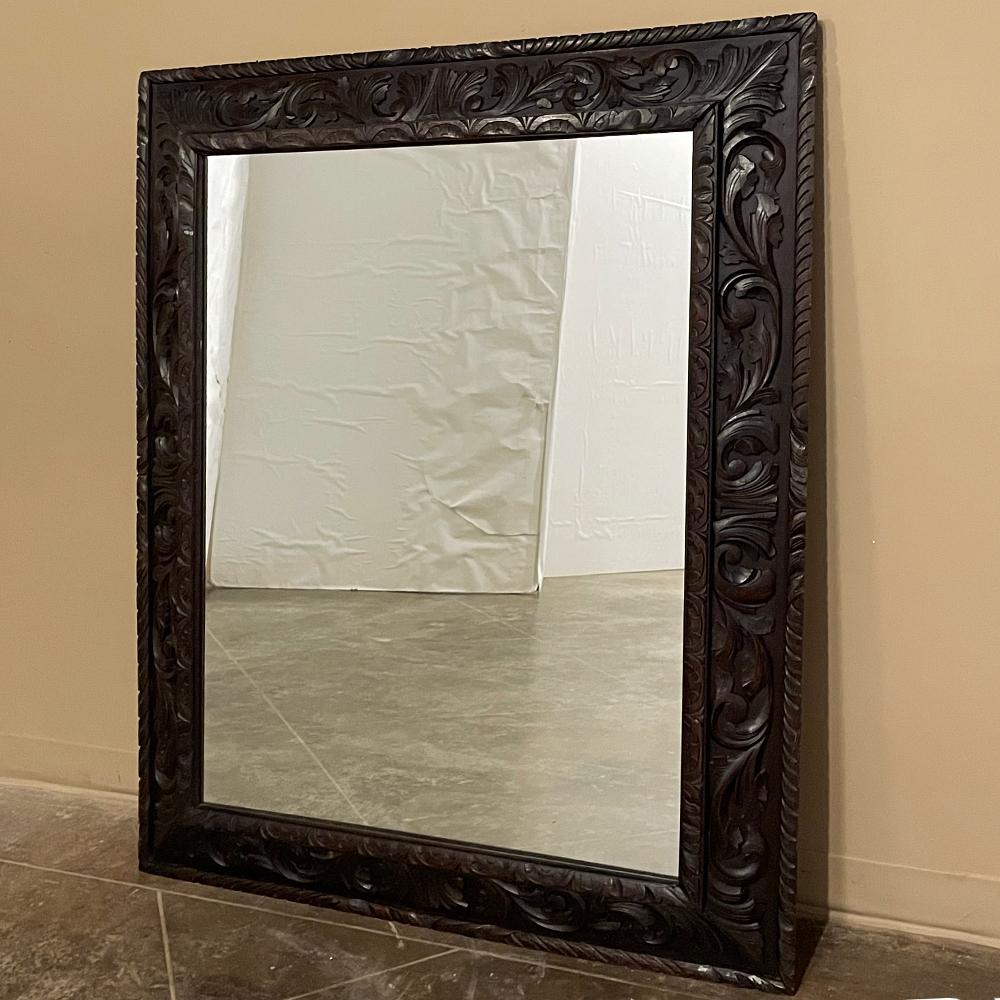 Renaissance Revival Antique French Renaissance Hand-Carved Wall Mirror For Sale