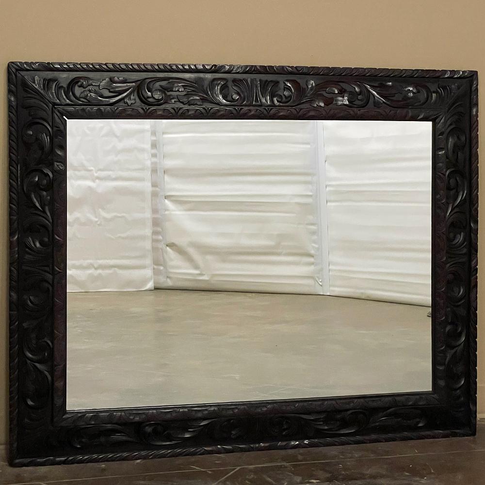 20th Century Antique French Renaissance Hand-Carved Wall Mirror For Sale