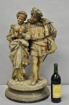 Antique French Renaissance Hennecke & Co "Faust & Marguerite" Plaster Statue