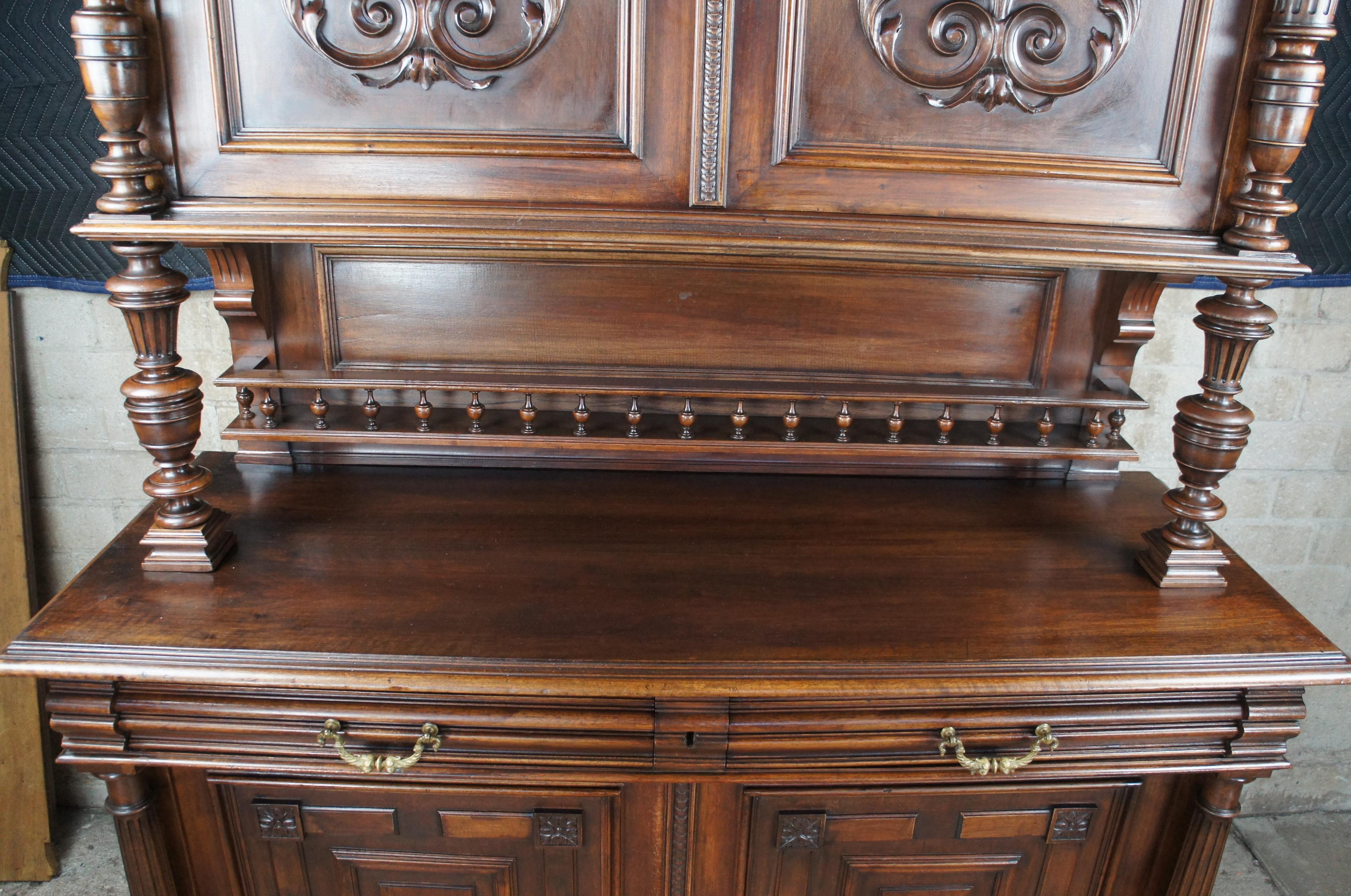 Antique French Renaissance Henry II Style Walnut Buffet Hutch Sideboard Cabinet 2
