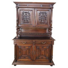 Antique French Renaissance Henry II Style Walnut Buffet Hutch Sideboard Cabinet