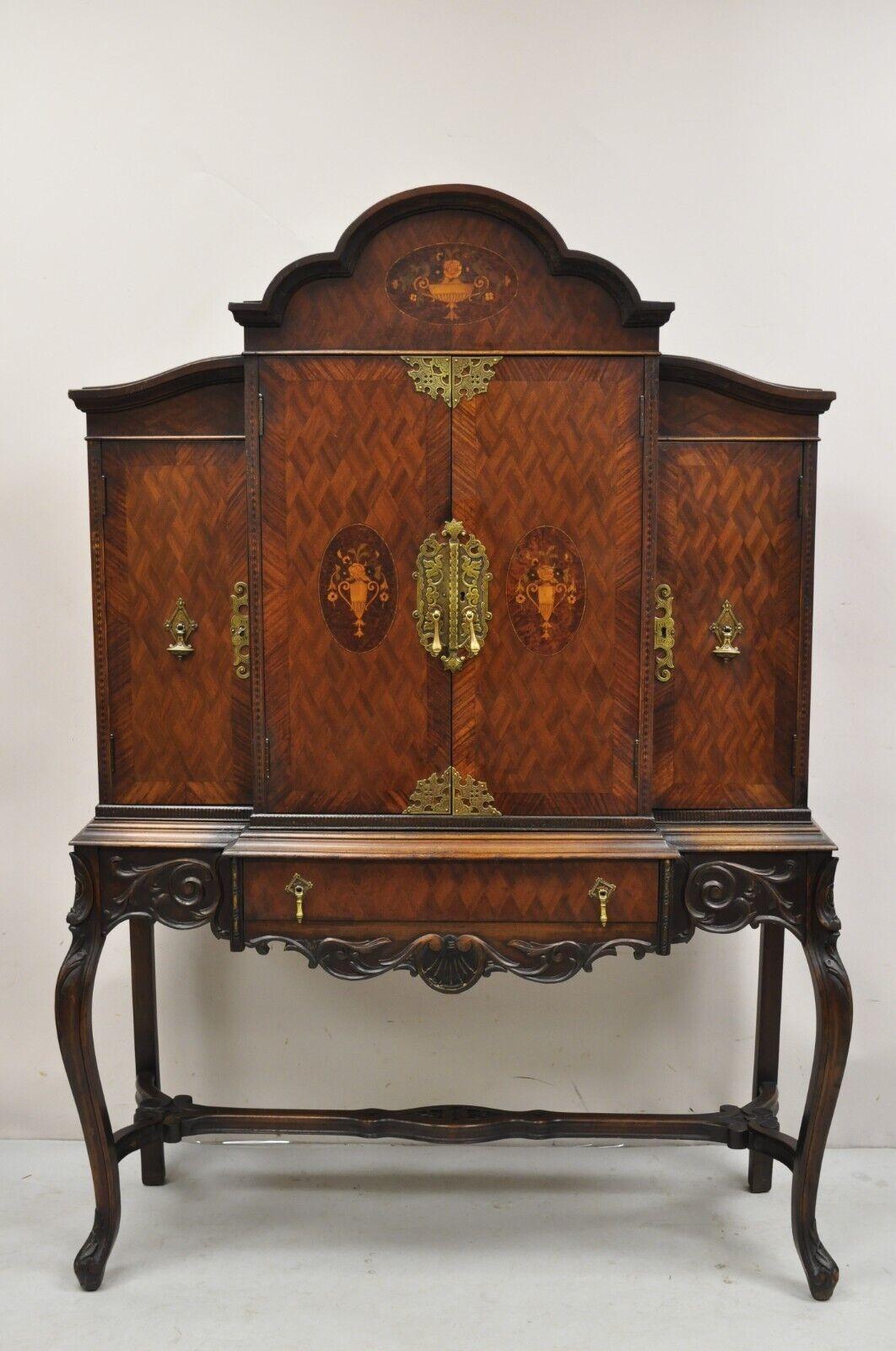 Antique French Renaissance Inlaid Walnut Record China Liquor Bar Cabinet For Sale 7