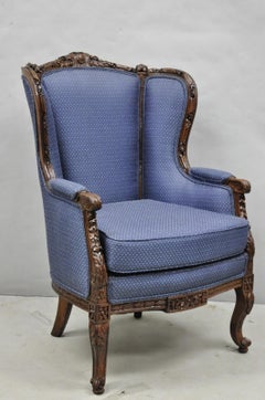Antique French Renaissance Louis XV Style Carved Walnut Wingback Arm Chair