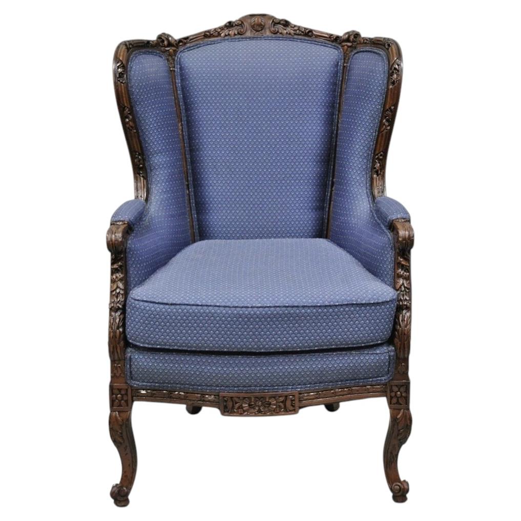Antique French Renaissance Louis XV Stil geschnitzt Nussbaum Wingback Arm Chair
