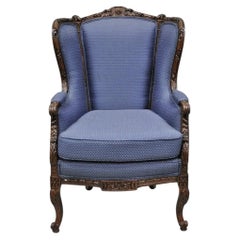 Antique French Renaissance Louis XV Style Carved Walnut Wingback Arm Chair