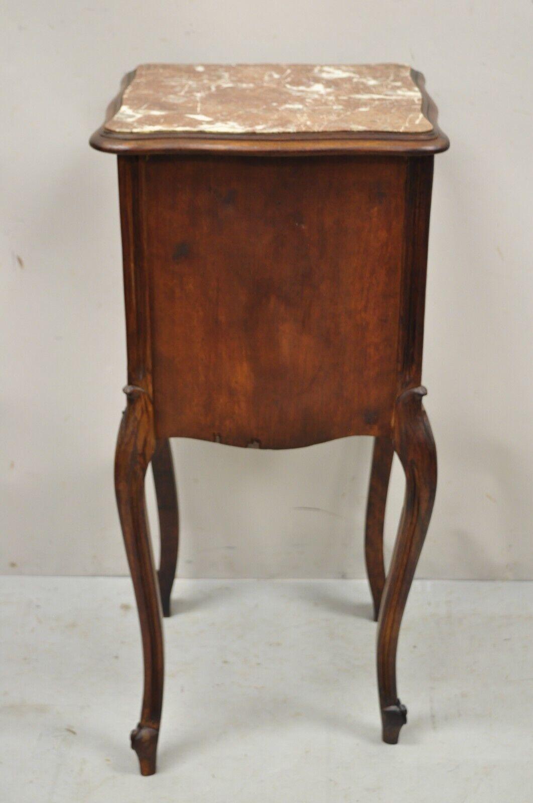Antique French Renaissance Louis XV Style Marble Top Humidor Nightstand 6