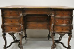 Antique French Renaissance Mahogany Leather Top Vanity Table Writing Desk