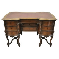 Antique French Renaissance Mahogany Leather Top Vanity Table Writing Desk