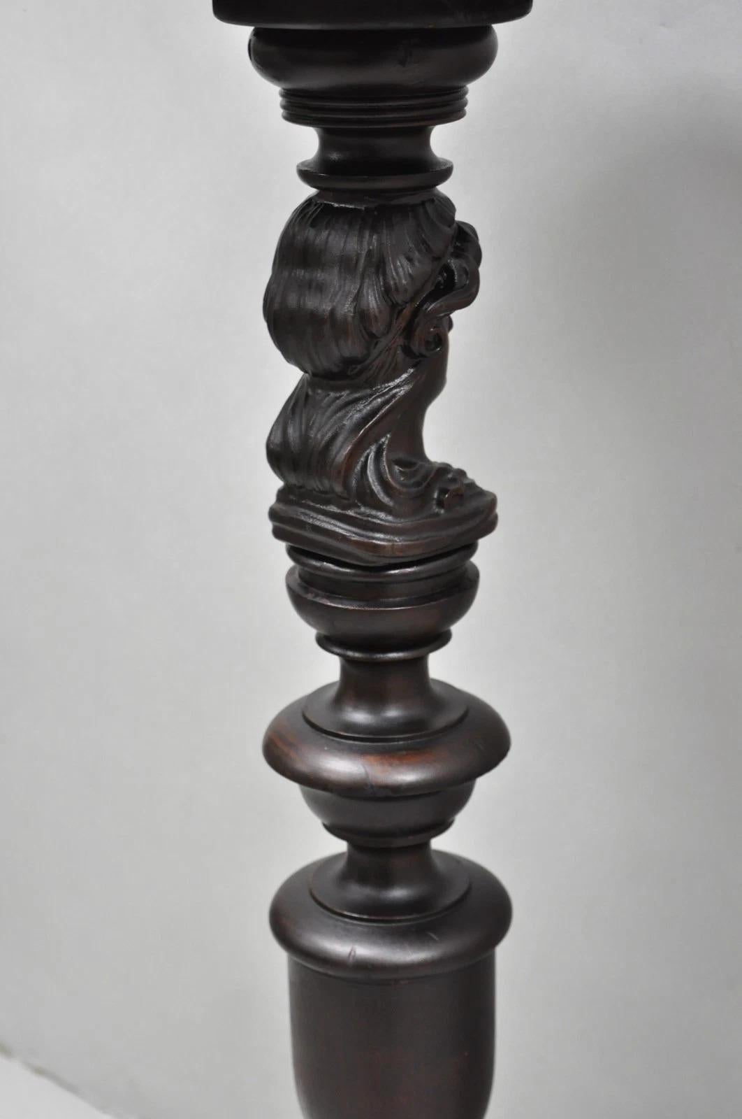 Antique French Renaissance Busto de Doncella Columna Caoba Pedestal Pie de Planta en venta 5