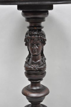 Antique French Renaissance Maiden Bust Column Mahogany Pedestal Plant Stand